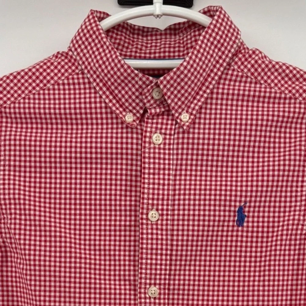 Ralph Lauren Kids Red Gingham Button Down Shirt Size M 10-12 Long Sleeve Cotton
